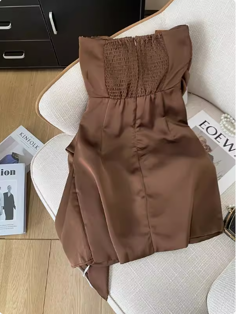 Elegant Brown Strapless Ribbon Diamond Birthday Short Skirt Homecoming Dress - View 3 | VelvetHem