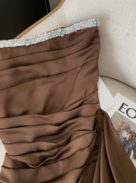 Elegant Brown Strapless Ribbon Diamond Birthday Short Skirt Homecoming Dress - View 4 | VelvetHem