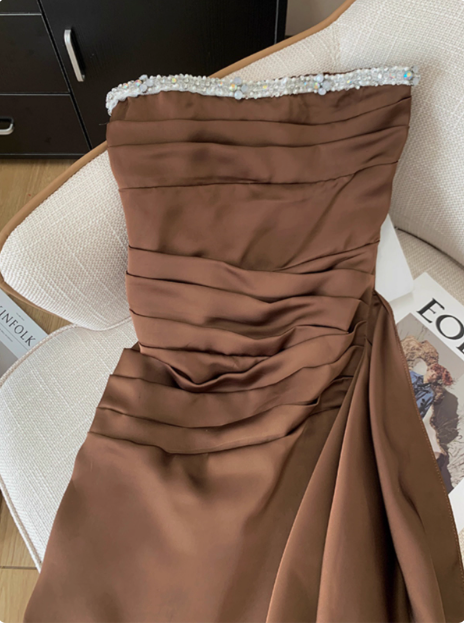 Elegant Brown Strapless Ribbon Diamond Birthday Short Skirt Homecoming Dress - View 5 | VelvetHem