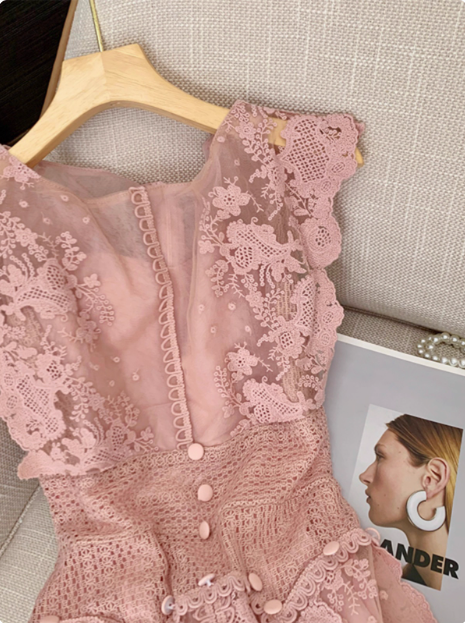 Sweet Pink Sleeveless Lace Waist 17th Birthday Homecoming Dress - View 3 | VelvetHem