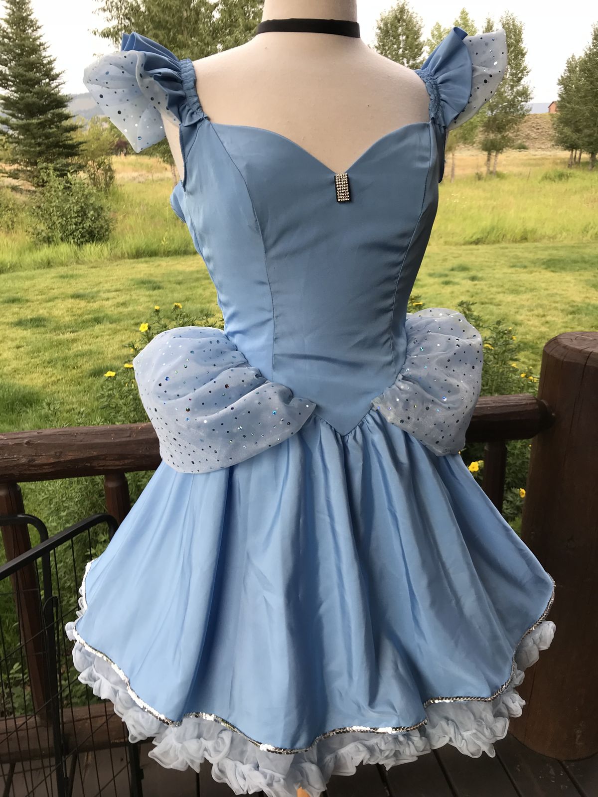 Princess Light Blue Flying Sleeve Mesh Sequined Satin A-line 16th Birthday Homecoming Dress