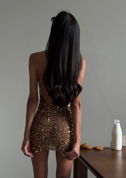 Sexy Sequined Halter Neck Open Back Slim Fit 21st Birthday Homecoming Dress - View 4 | VelvetHem