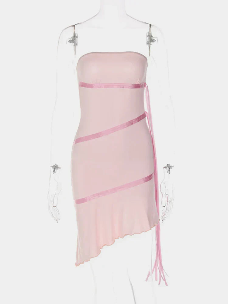 Sweet Pink Tube Top Irregular Birthday Skirt Homecoming Dress