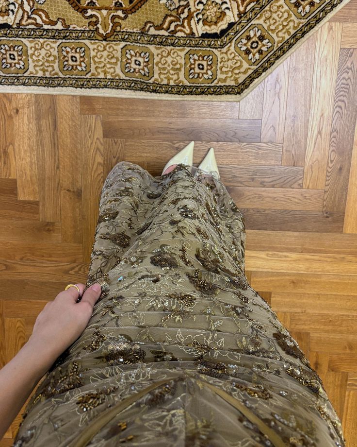 Vintage Olive Gold-Brown Mermaid Spaghetti Strap Sequined Embroidered Long Prom Dress Evening Dress - View 4 | VelvetHem
