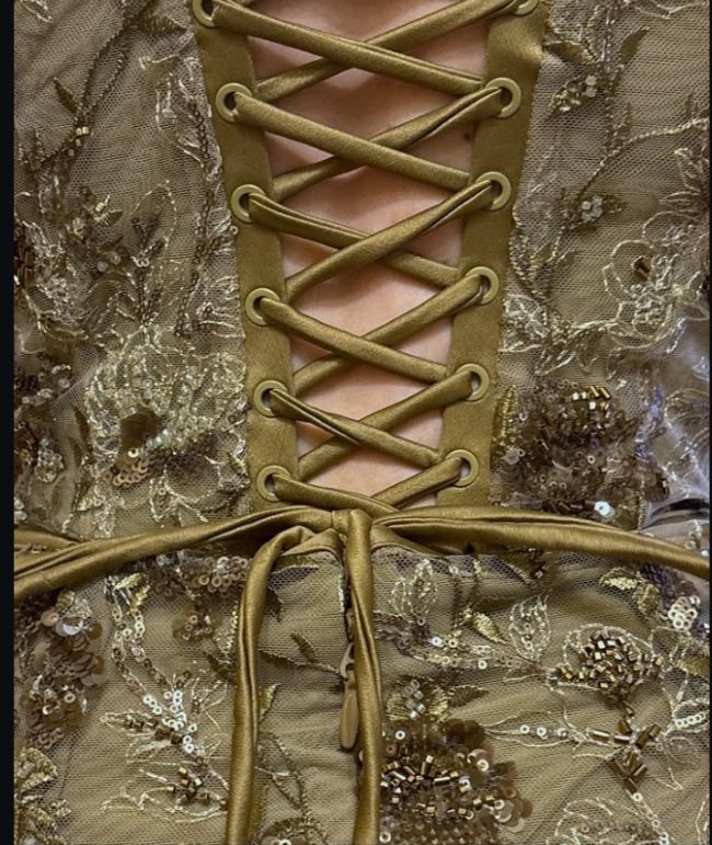 Vintage Olive Gold-Brown Mermaid Spaghetti Strap Sequined Embroidered Long Prom Dress Evening Dress - View 6 | VelvetHem