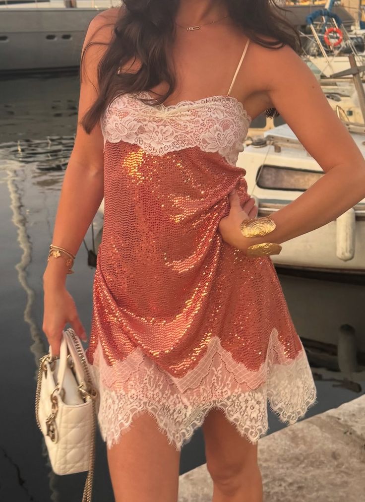 Sweet Pink Spaghetti Strap Sequined Lace Irregular Birthday Party Homecoming Dress - VelvetHem