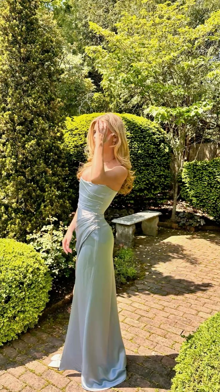 Simple Blue A-line Strapless Satin Long Prom Dress Evening Dress Bridesmaid Dress - VelvetHem