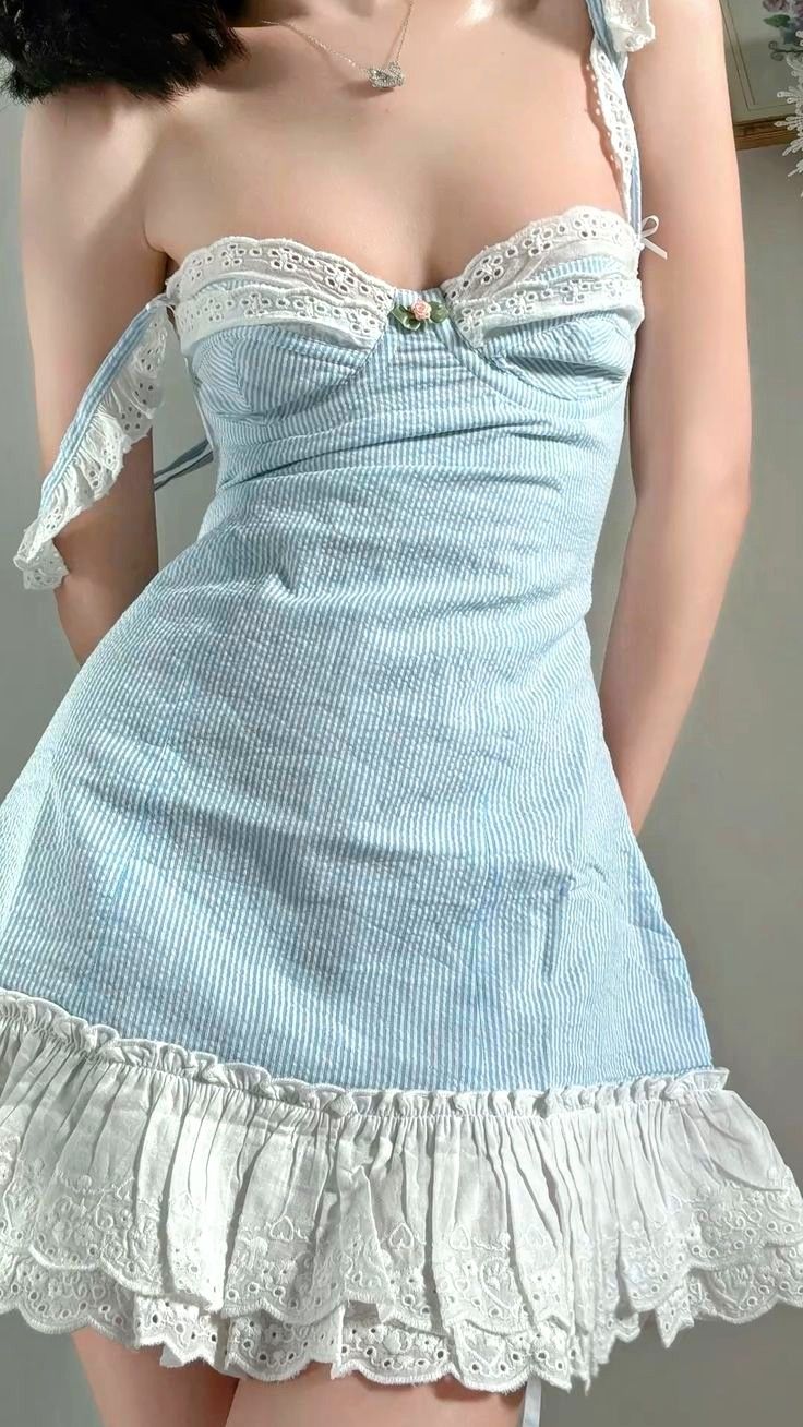 Sweet Light Blue Suspender Multi-layered Lace Ruffle Mini 16th Birthday Homecoming Dress - View 2 | VelvetHem