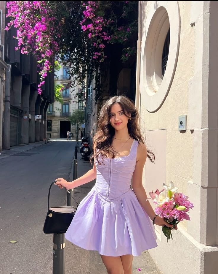 Sweet Lavender Square Neck Waist A-line 17th Birthday Homecoming Dress - View 2 | VelvetHem