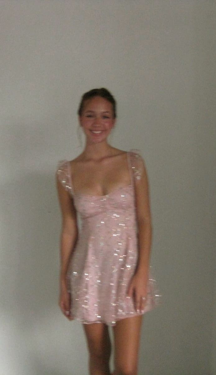 Sweet Pink Square Neck Sequined Back Tie Tulle A-line Birthday Party Homecoming Dress - View 2 | VelvetHem