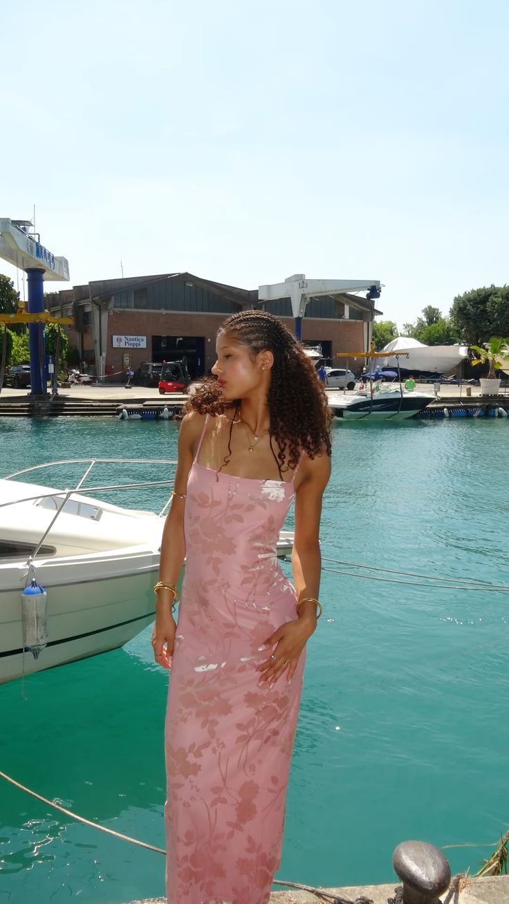 Elegant Pink Square Neck Spaghetti Strap Floral Print Satin Long Prom Dress Evening Dress