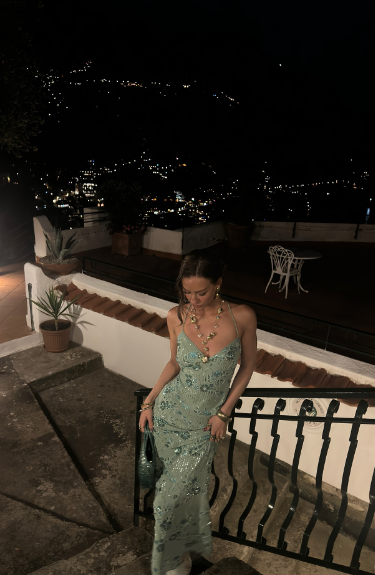 Luxurious Mint Green Halter Neck V-Neck Mermaid Open Back Sequin Beaded Tulle Long Prom Dress Evening Dress