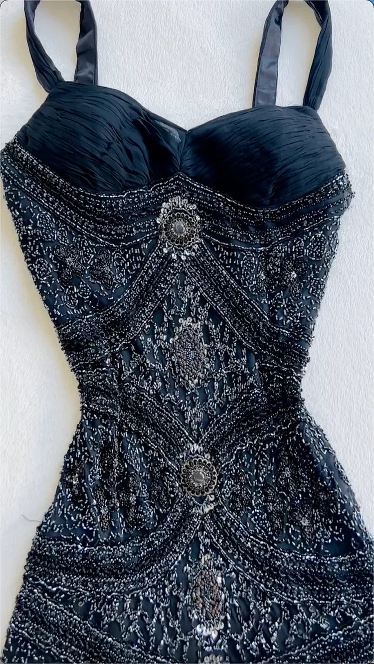 Vintage Black Spaghetti Strap Mermaid Custom Tulle Long Prom Dress Evening Dress