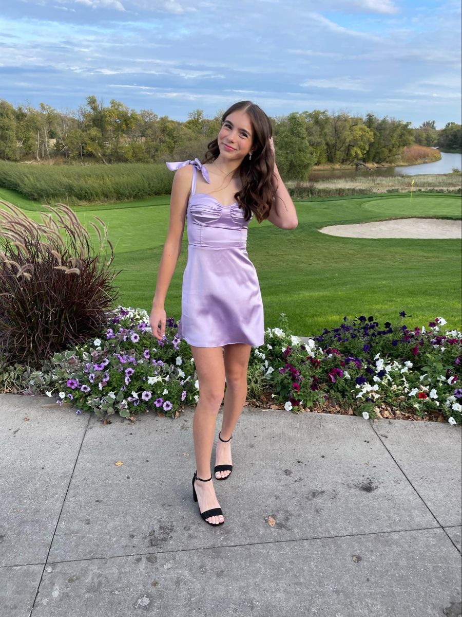 Sweet And Elegant Lavender Bow Strap Satin 17th Birthday Homecoming Dress - VelvetHem