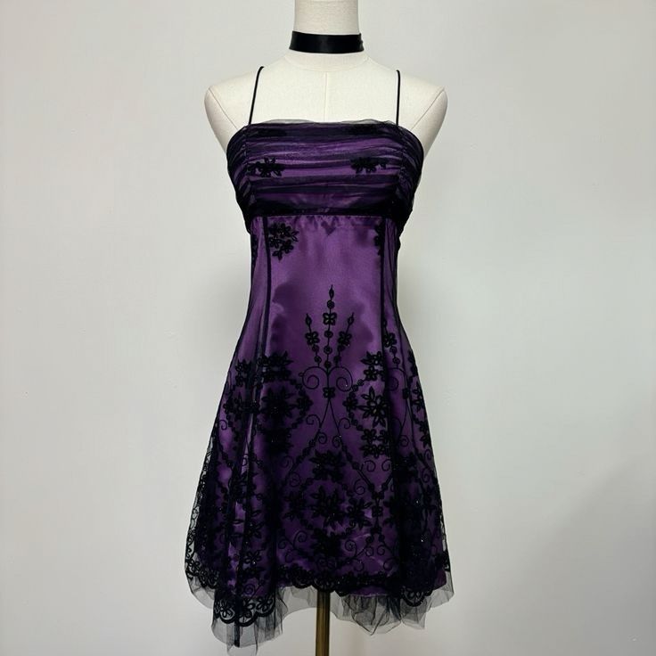Retro Purple Bottom With Black Pattern Lace And Satin A-line Birthday Party Homecoming Dress - VelvetHem
