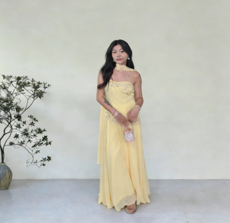 Elegant Goose Yellow A-Line Spaghetti Strap Chiffon Long Prom Dress Evening Dress