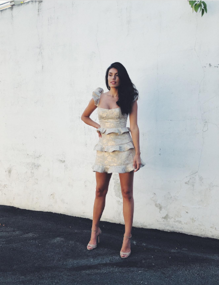 Retro Off-white Gold Pattern Ruffle Waist A-line Jacquard Birthday Party Homecoming Dress - View 5 | VelvetHem