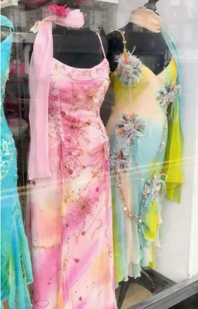 Sweet Pink Gradient Spaghetti Strap Cowl Neck Beaded Chiffon Long Prom Dress Evening Dress