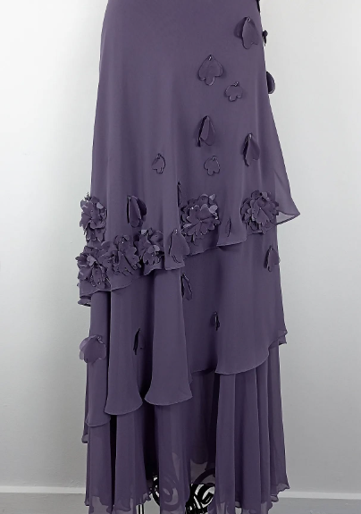 Pretty Purple Halter V-Neck 3D Floral Layered Irregular Chiffon Long Prom Dress Evening Dress - View 5 | VelvetHem