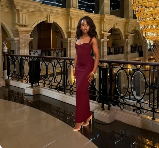 Elegant Burgundy Spaghetti Strap Mermaid Satin Long Prom Dress Evening Dress