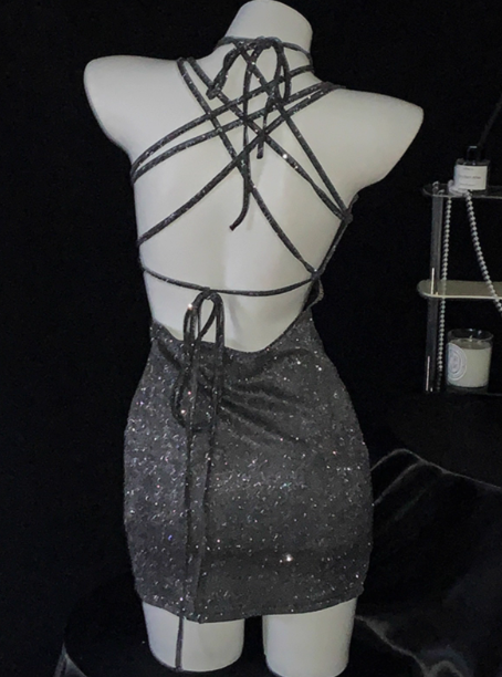 Sexy Backless Straps Short Cocktail Dress Silver Sheath 6th Grade Homecoming Dress