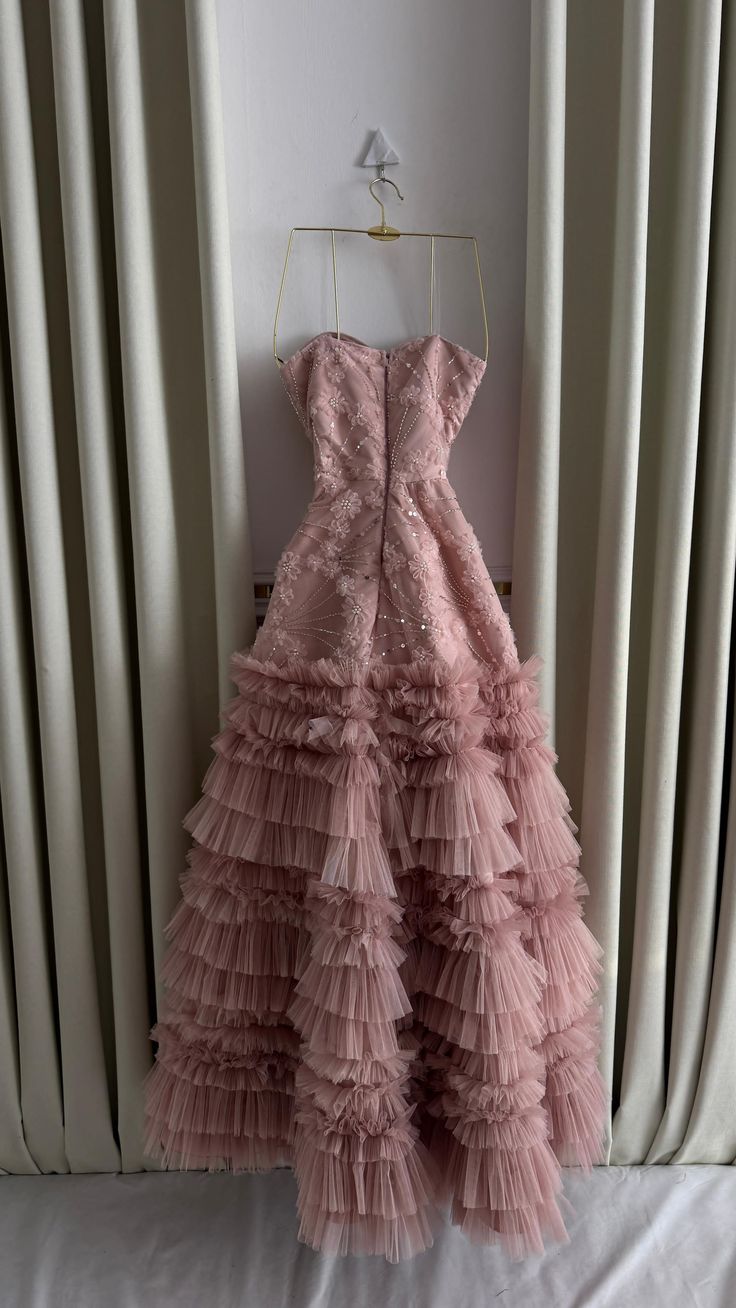 Sweet Princess Pink 3D Floral Beaded Tulle Cake A-Line Long Prom Dress Evening Dress - View 3 | VelvetHem