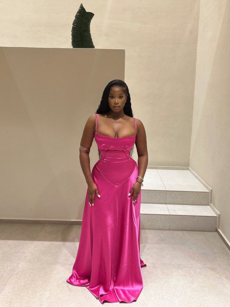 Sexy Pink A-line Strapless Satin Long Prom Dress Evening Dress Bridesmaid Dress - View 2 | VelvetHem