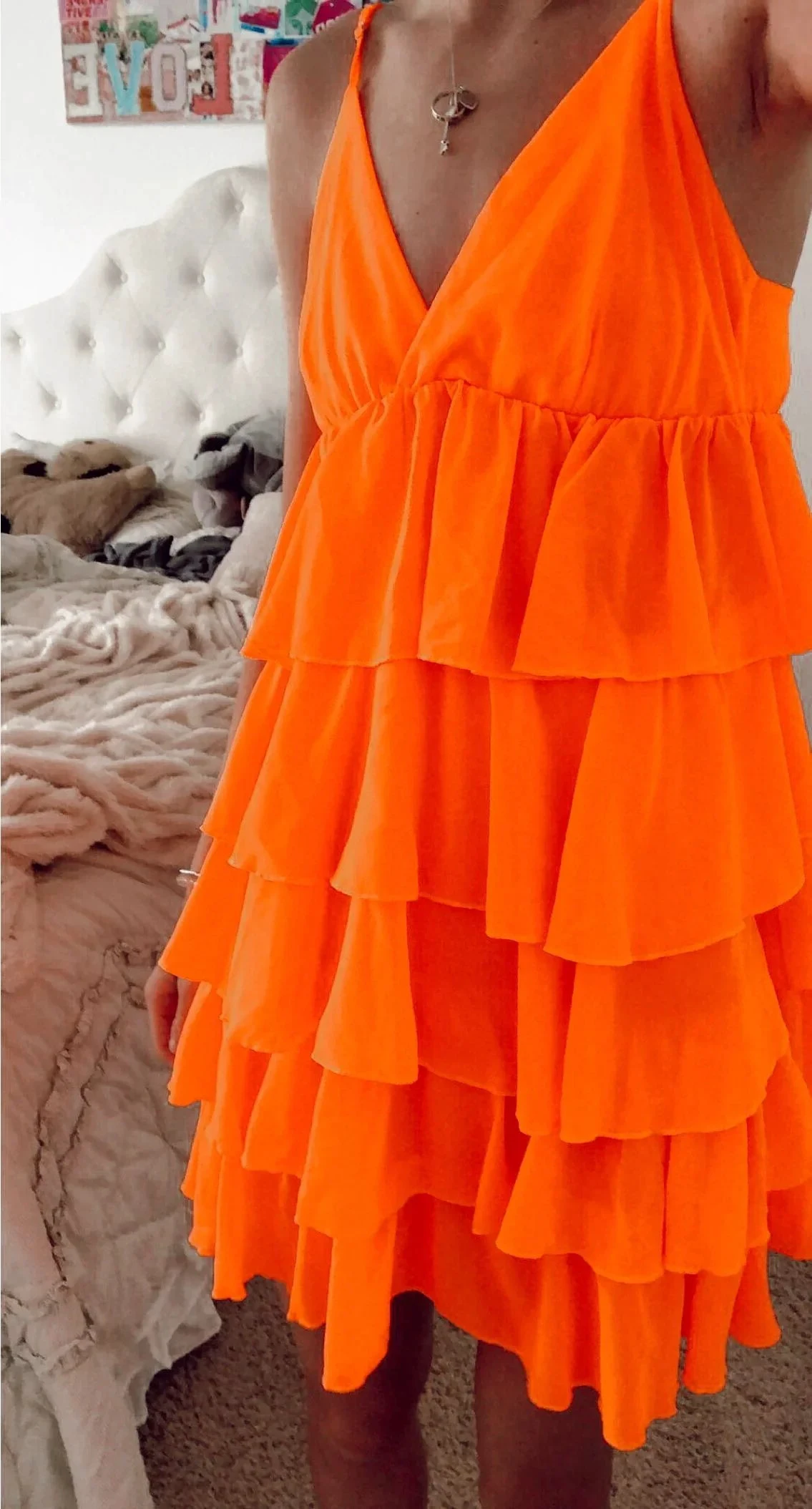 A-line V Neck Orange Homecoming Dress Orange Party Dress Y2275 by simplepromdress