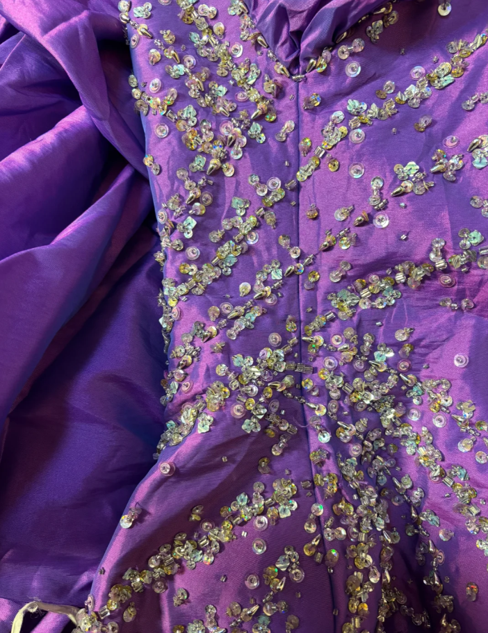 Vintage Purple Strapless Satin Beaded Mermaid Long Party Dress Evening Dress - View 3 | VelvetHem