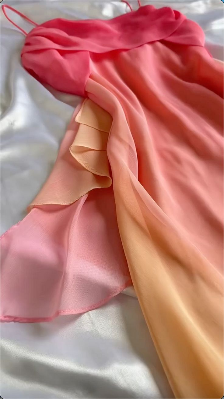 Pretty Spaghetti Straps Ombre Orange Chiffon Prom Dress Party Gown - View 2 | VelvetHem