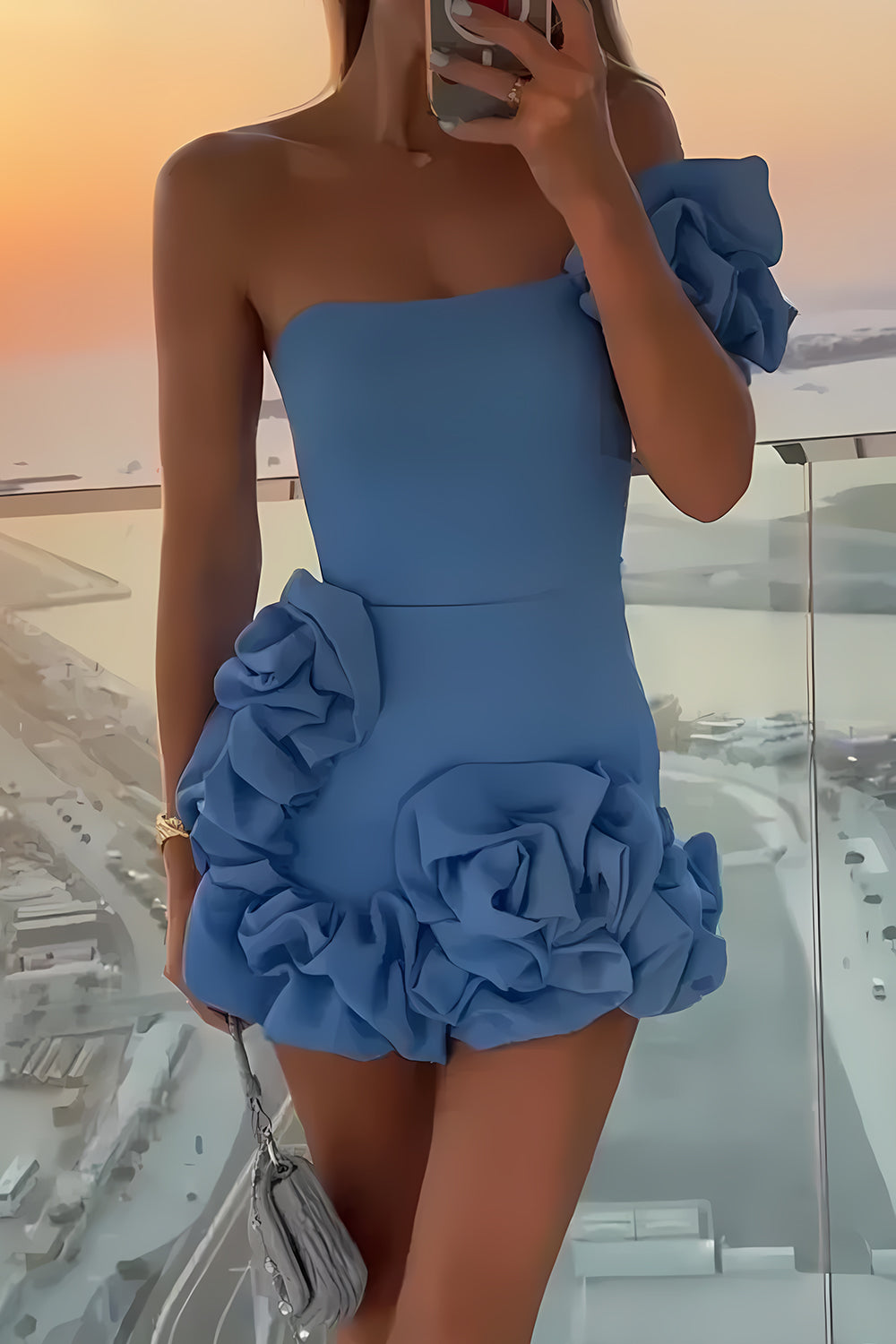 Stylish Bodycon One Shoulder Mini Graduation Dress with Ruffles - View 12 | VelvetHem