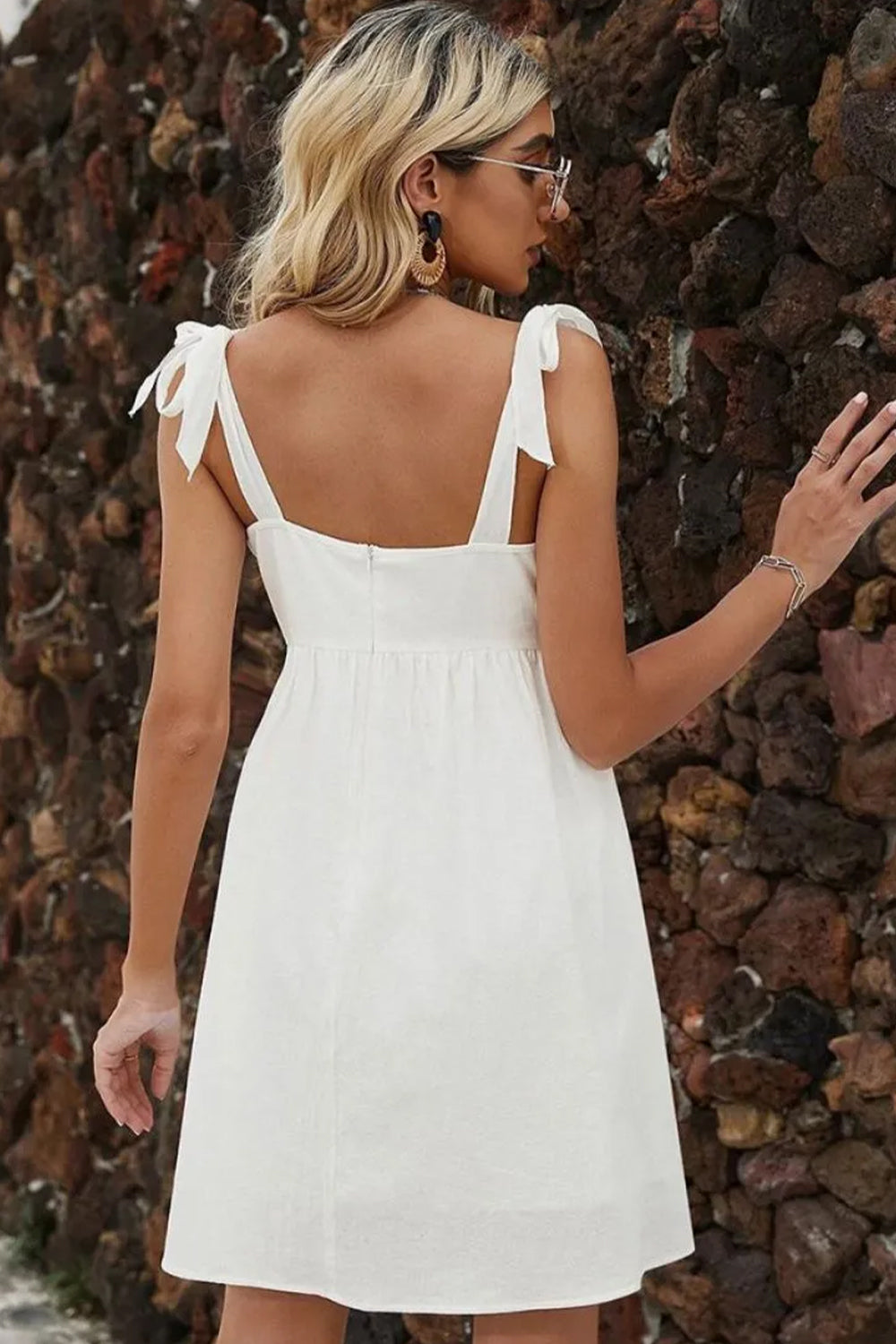 White A-Line Shoulder Tie Straps Mini Graduation Dress - View 2 | VelvetHem