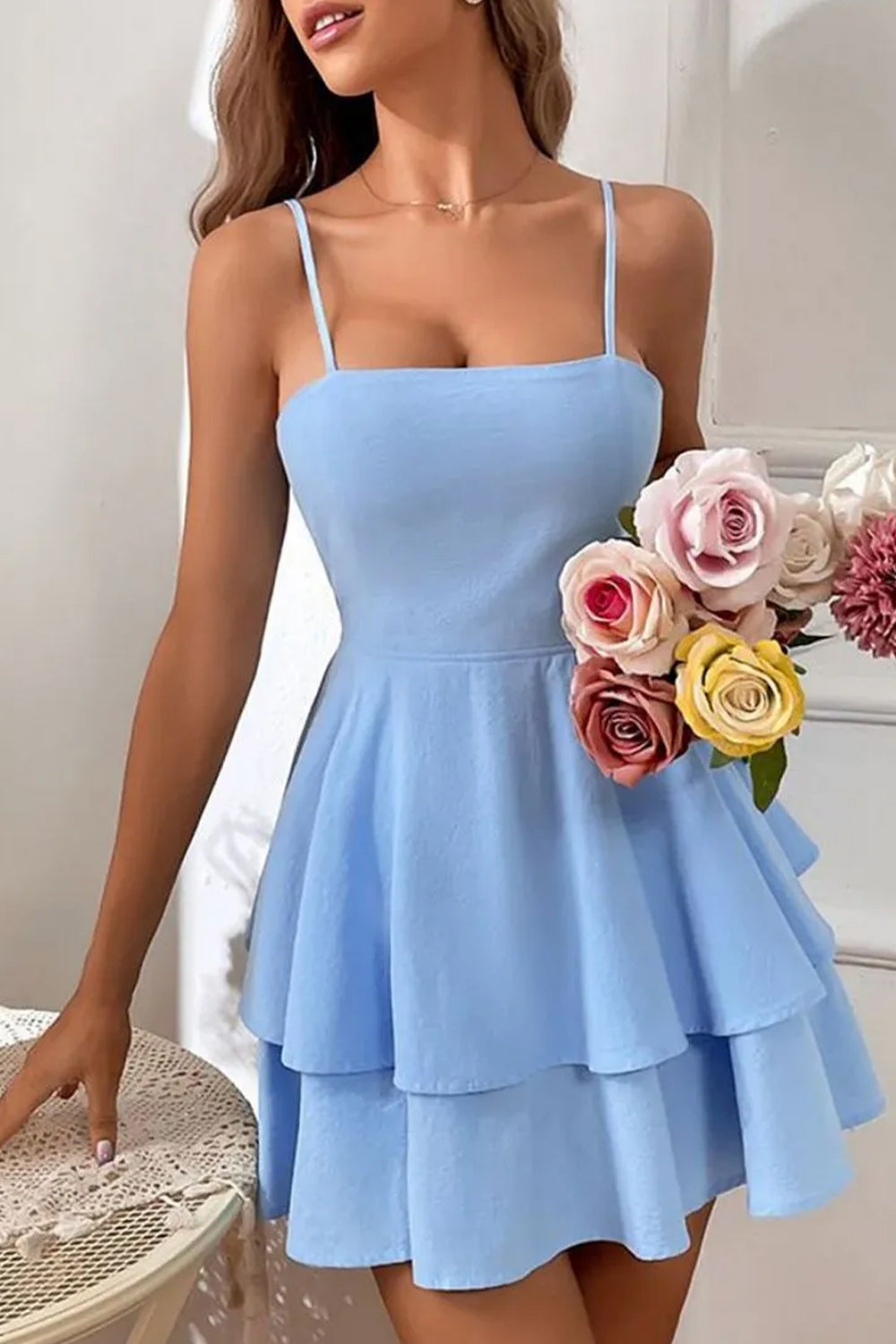 Simple Spaghetti Straps Keyhole Back 2 Layers Graduation Dress - View 5 | VelvetHem