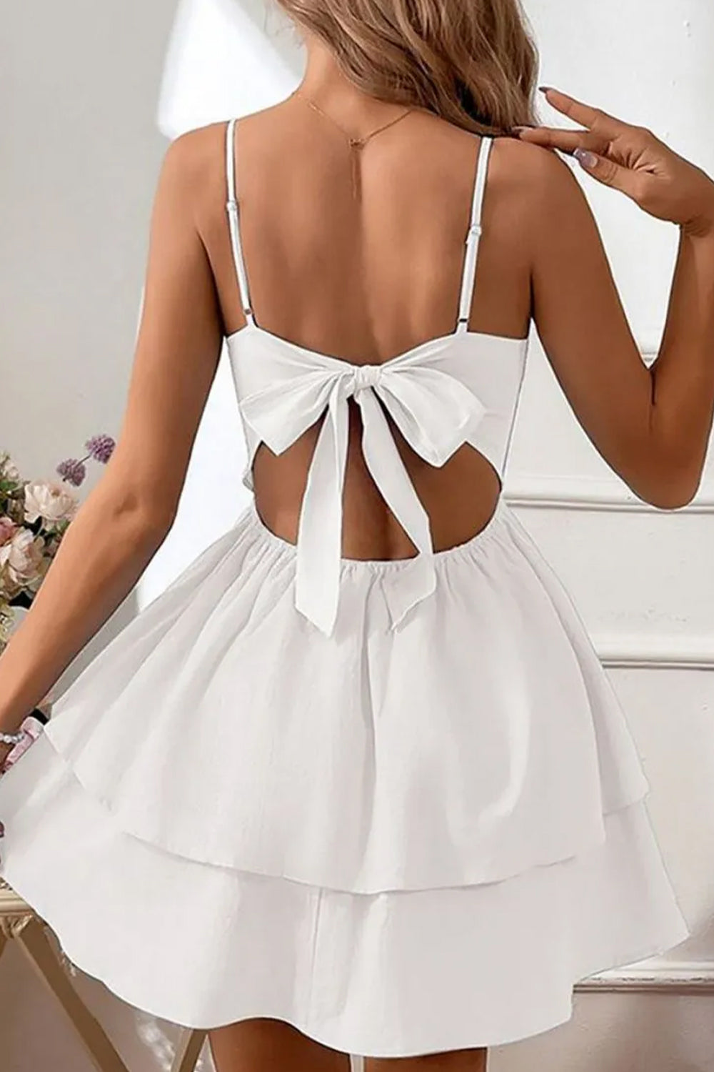 Simple Spaghetti Straps Keyhole Back 2 Layers Graduation Dress - View 2 | VelvetHem