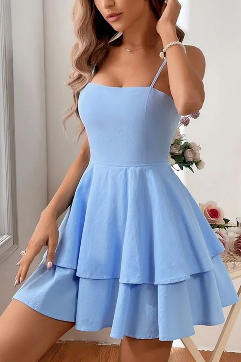 Simple Spaghetti Straps Keyhole Back 2 Layers Graduation Dress - View 7 | VelvetHem