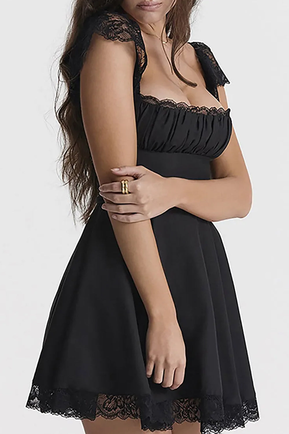Cute A-Line Square Neck Lace Cap Sleeves Little White Graduation Dress - View 8 | VelvetHem