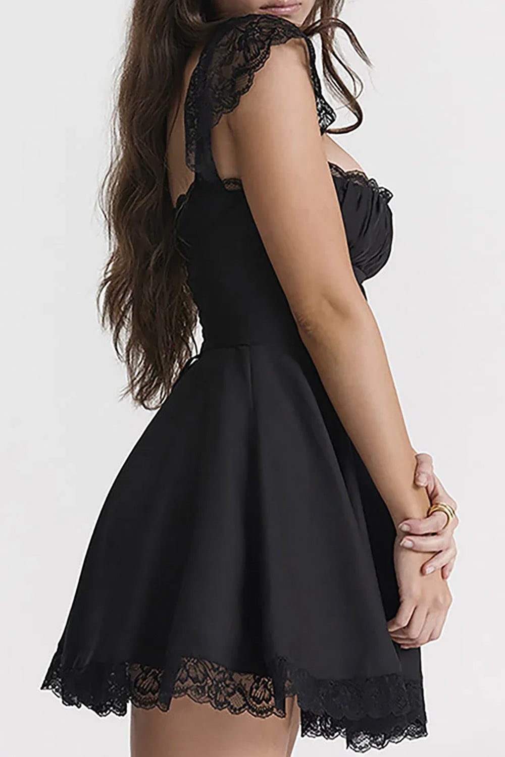 Cute A-Line Square Neck Lace Cap Sleeves Little White Graduation Dress - View 9 | VelvetHem