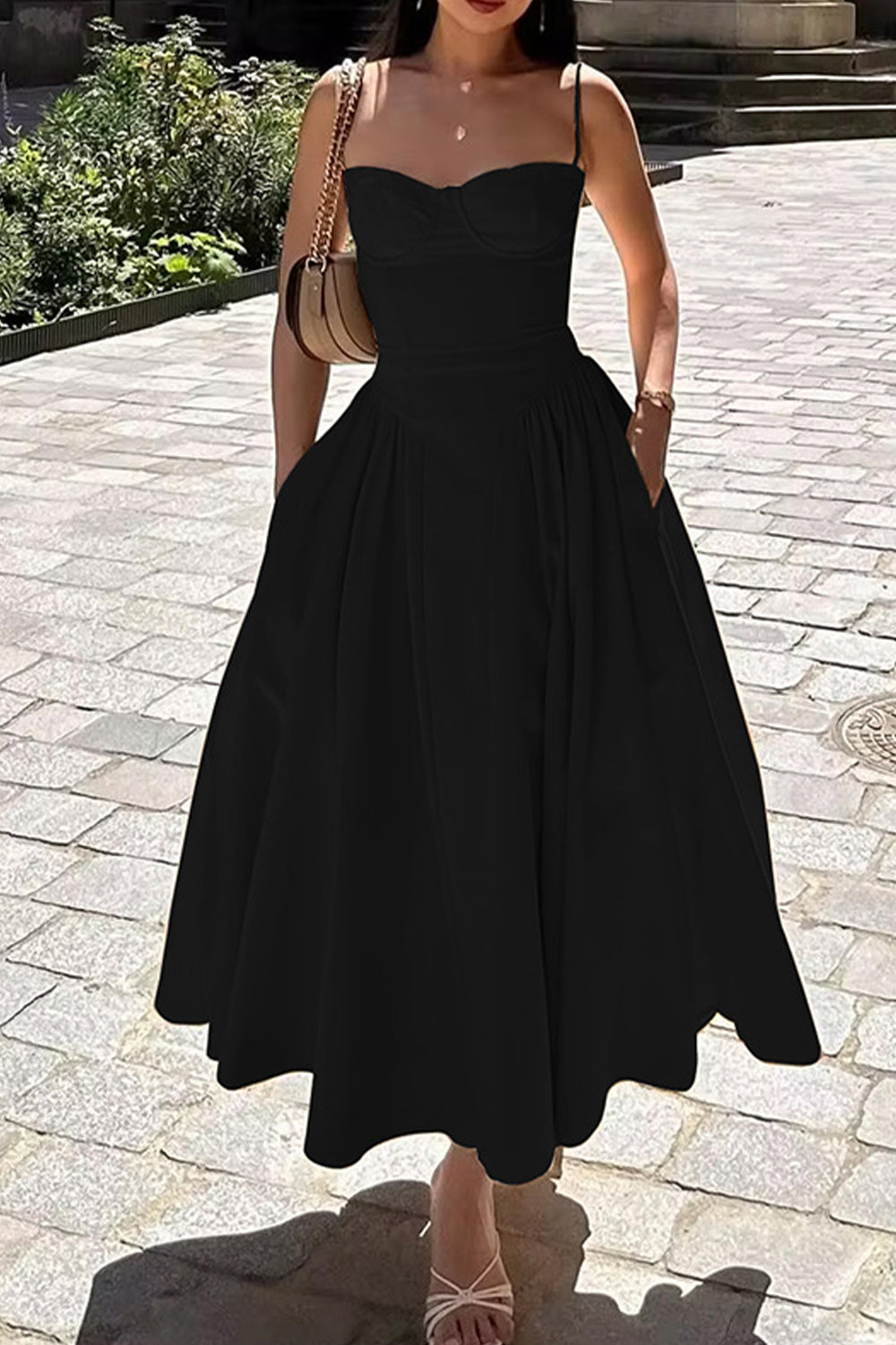 Simple A-Line Spaghetti Straps Tea Length Graduation Party Dress - View 10 | VelvetHem