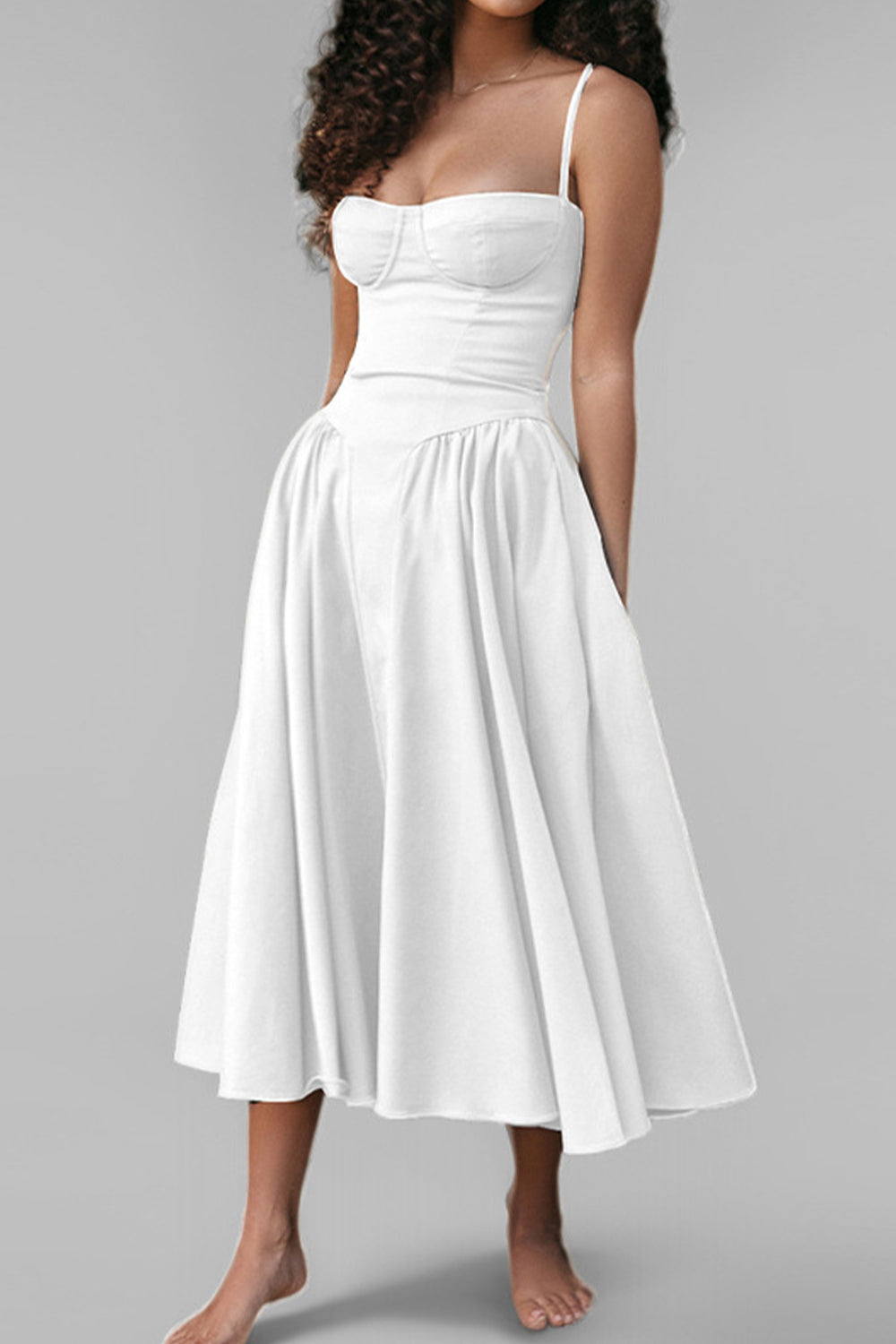 Simple A-Line Spaghetti Straps Tea Length Graduation Party Dress - View 2 | VelvetHem