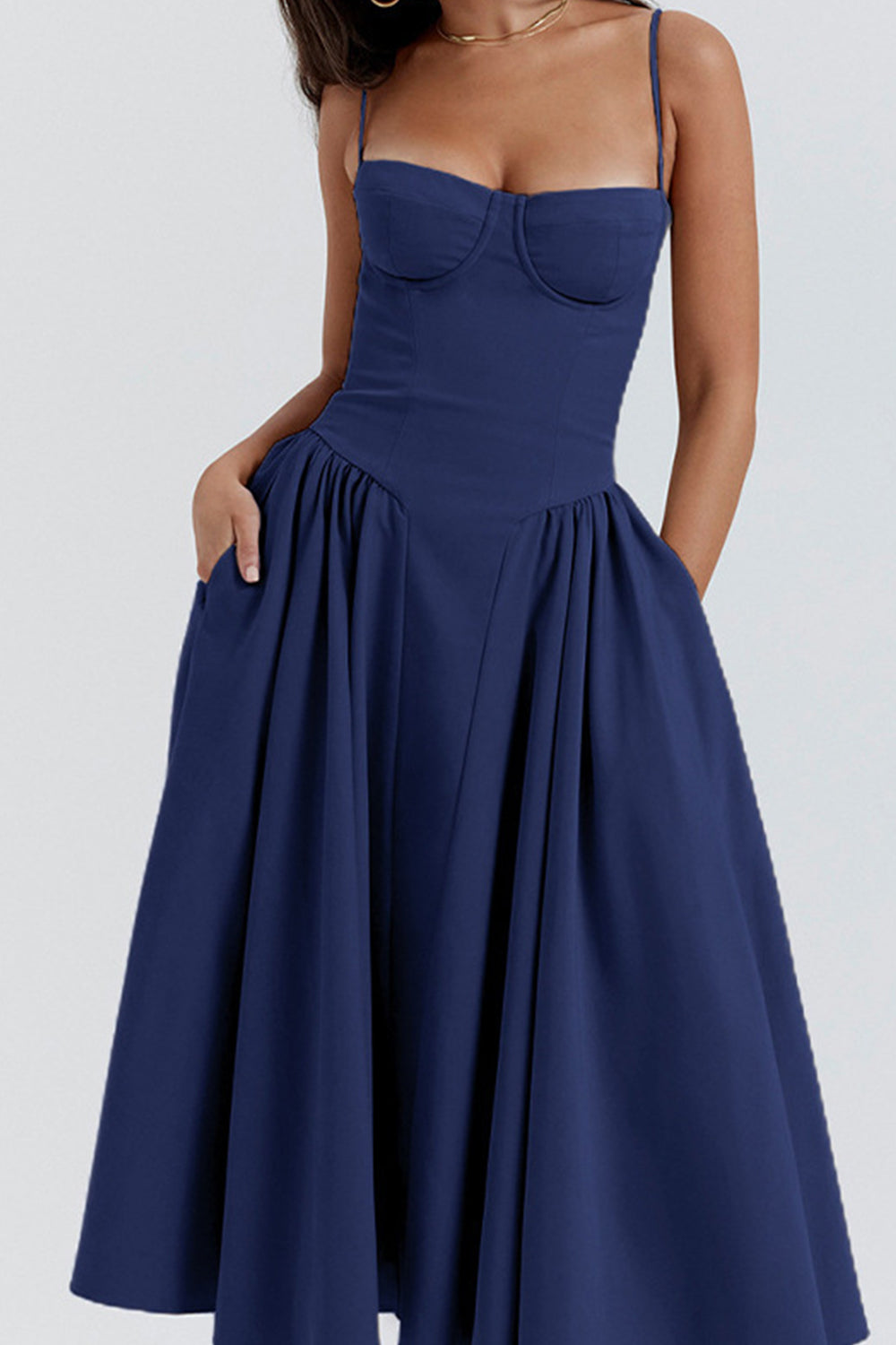 Simple A-Line Spaghetti Straps Tea Length Graduation Party Dress - View 5 | VelvetHem