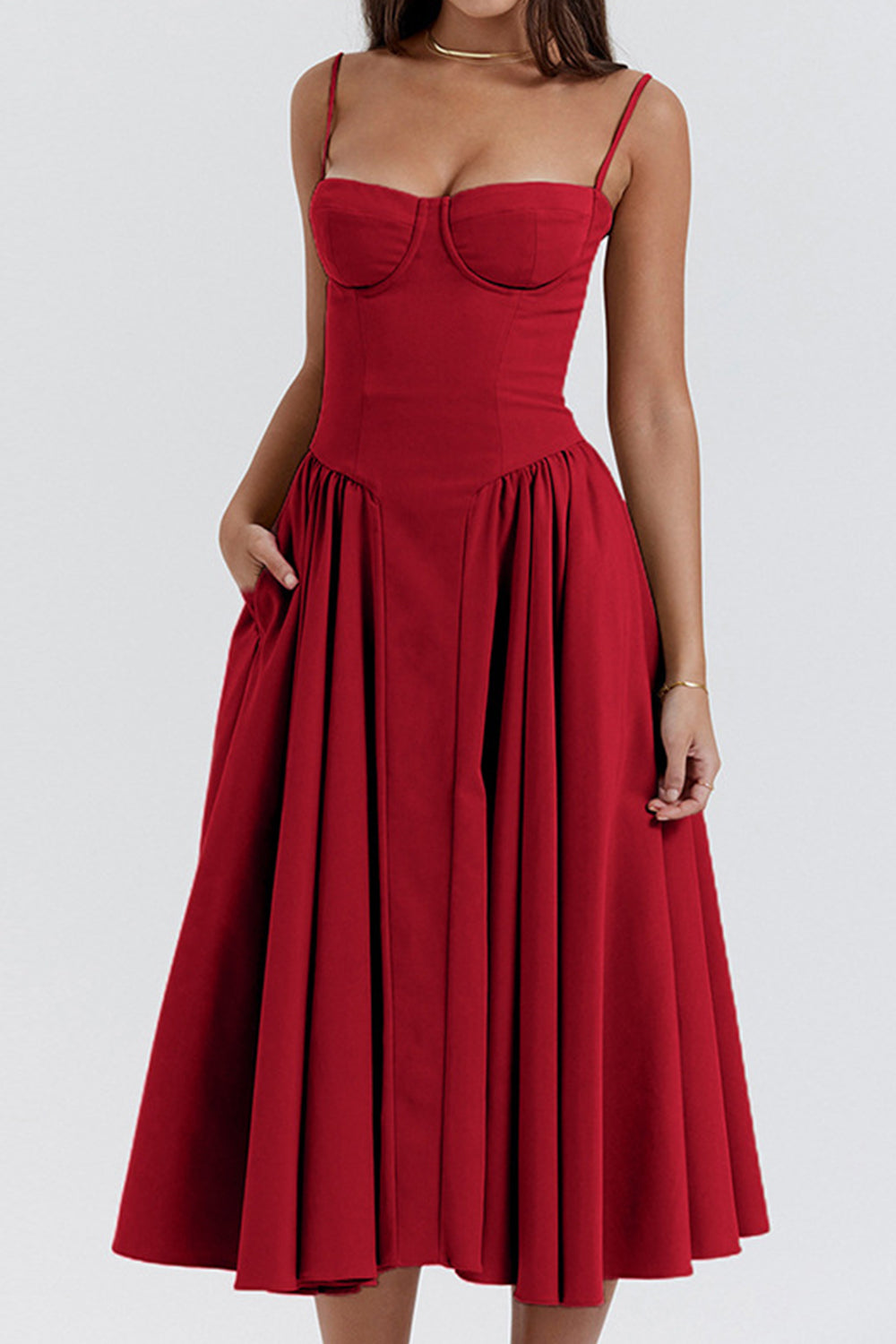 Simple A-Line Spaghetti Straps Tea Length Graduation Party Dress - View 6 | VelvetHem
