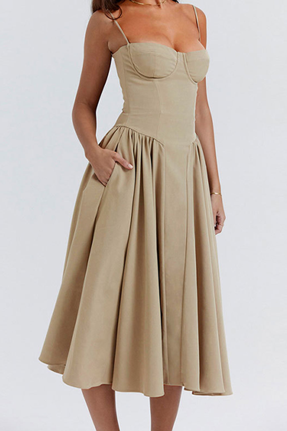 Simple A-Line Spaghetti Straps Tea Length Graduation Party Dress - View 3 | VelvetHem