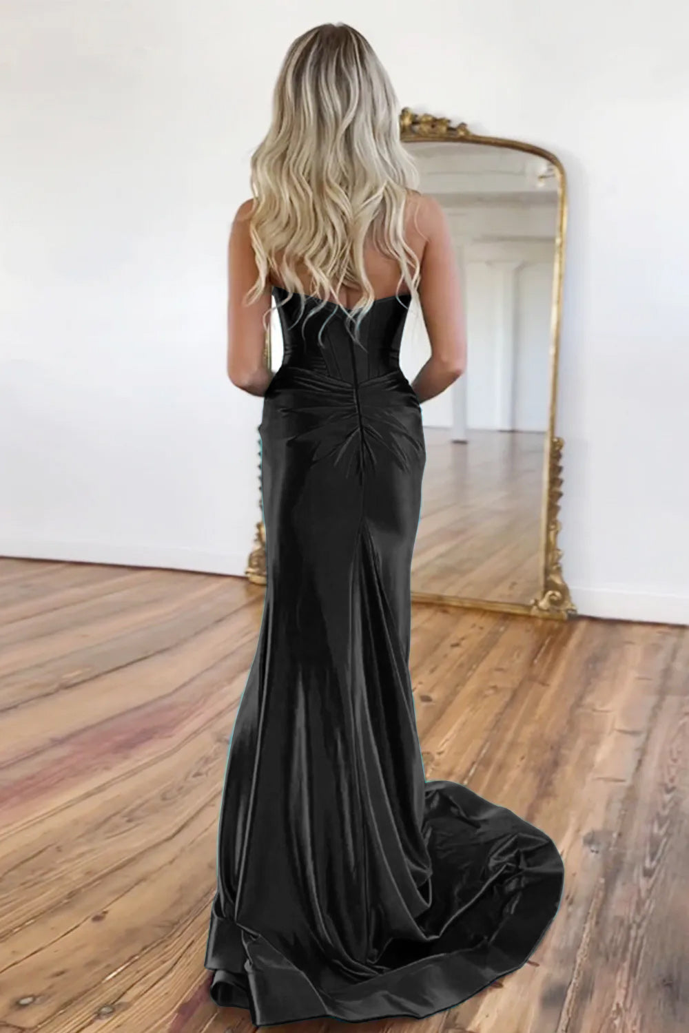 Green Gorgeous Mermaid Sweetheart Satin Prom Dress With Split - View 11 | VelvetHem