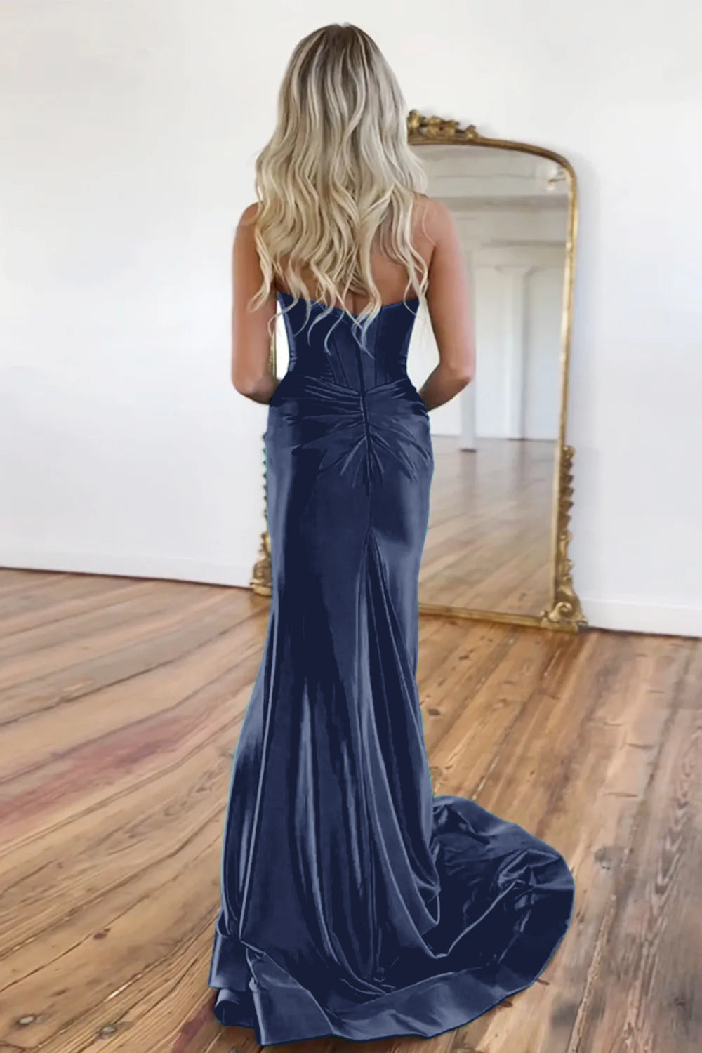 Green Gorgeous Mermaid Sweetheart Satin Prom Dress With Split - View 7 | VelvetHem