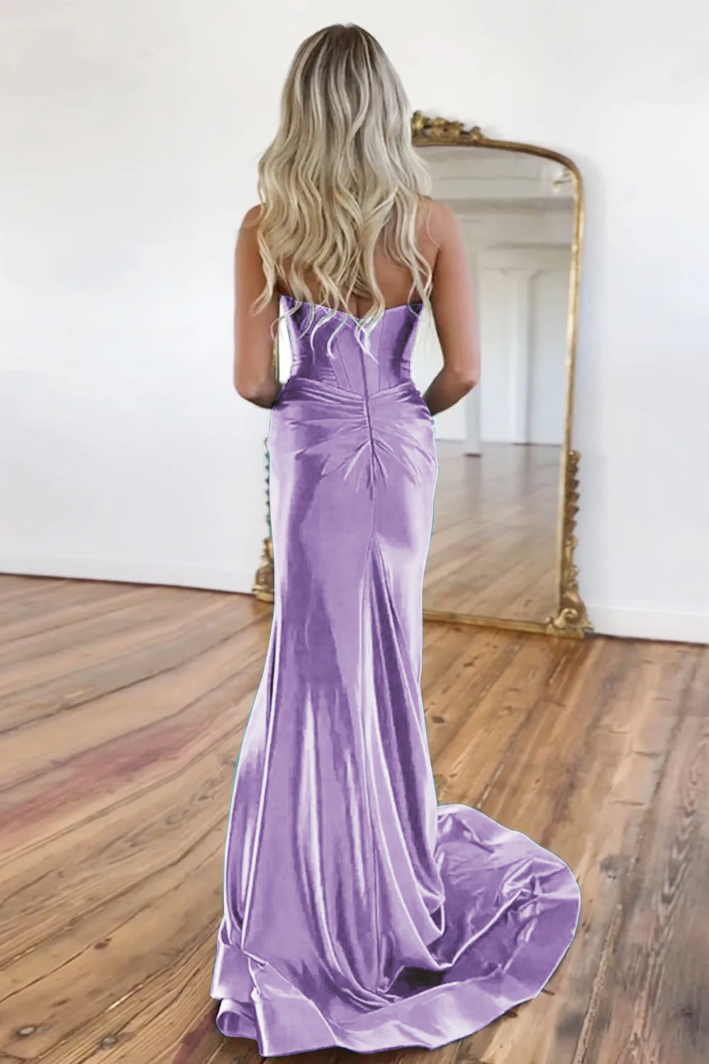 Green Gorgeous Mermaid Sweetheart Satin Prom Dress With Split - View 15 | VelvetHem