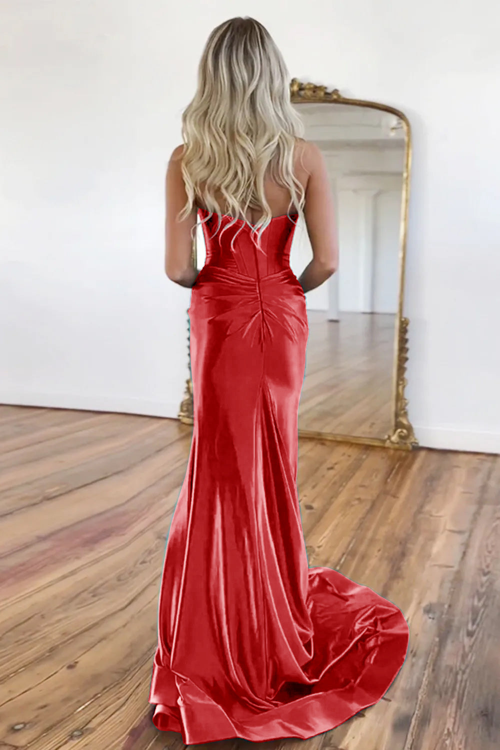 Green Gorgeous Mermaid Sweetheart Satin Prom Dress With Split - View 13 | VelvetHem