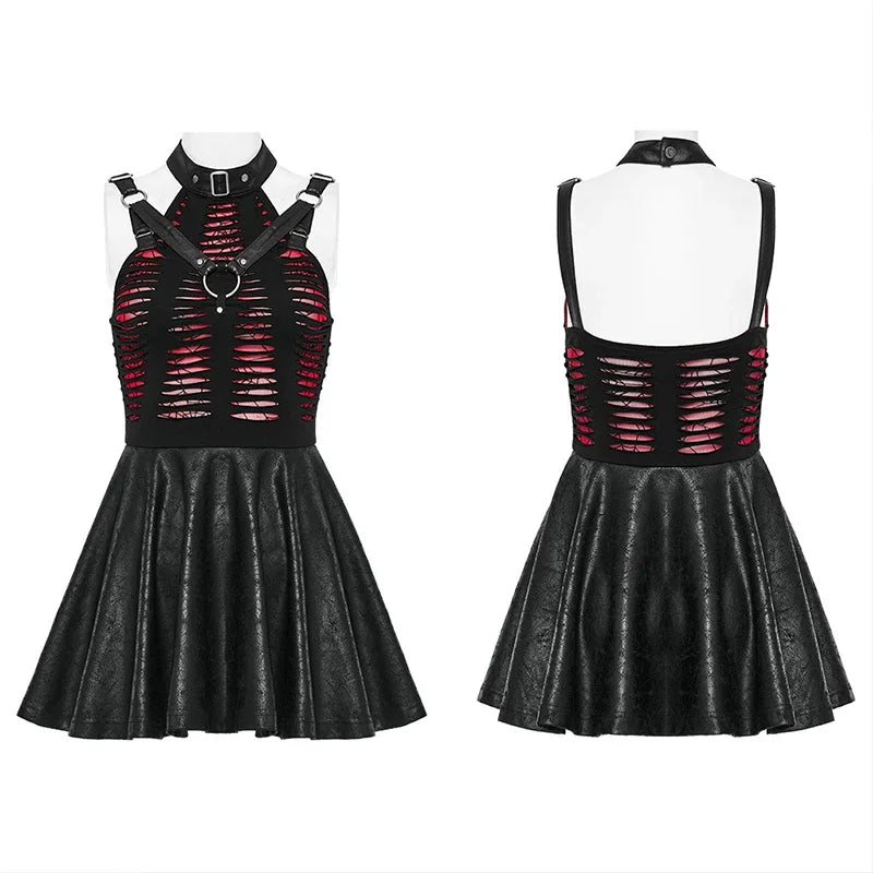 Gothic Punk Knitted Spliced Spider Web Cute Swing Gothic Dress - View 2 | VelvetHem