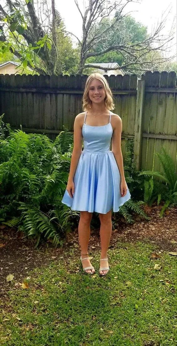 Blue A-line Satin Homecoming Dress 18th Graduation Dress (ZD11786) - VelvetHem