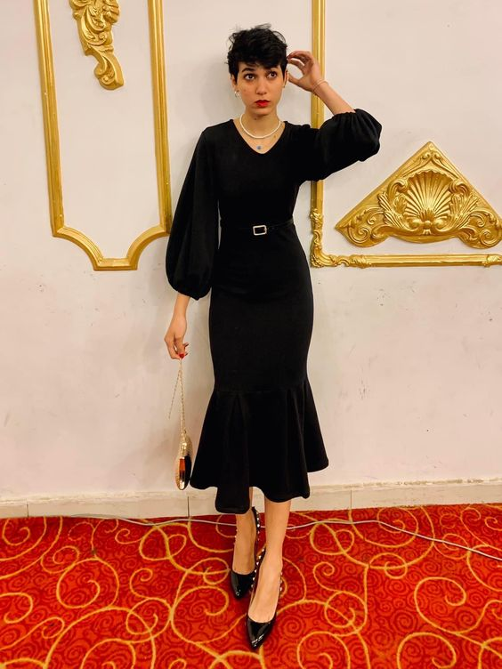 Elegant Black Long Sleeves Mermaid Prom Dress,Black Evening Dress - VelvetHem