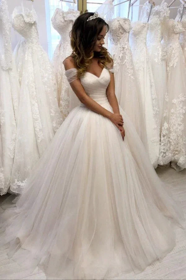 Off The Shoulder Tulle Sweetheart White Wedding Dresses Bridal Gown (ZD13594)